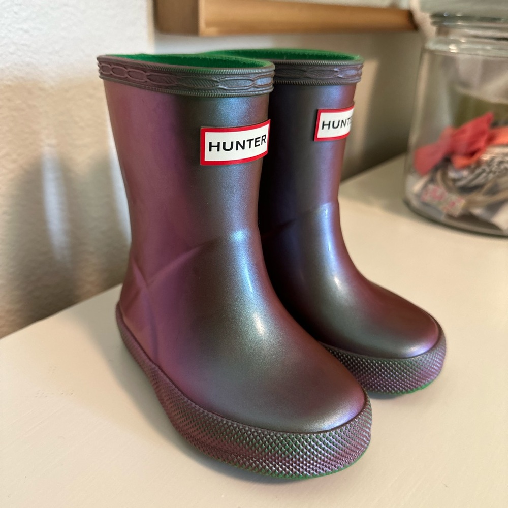 Iridescent hunter rain boots